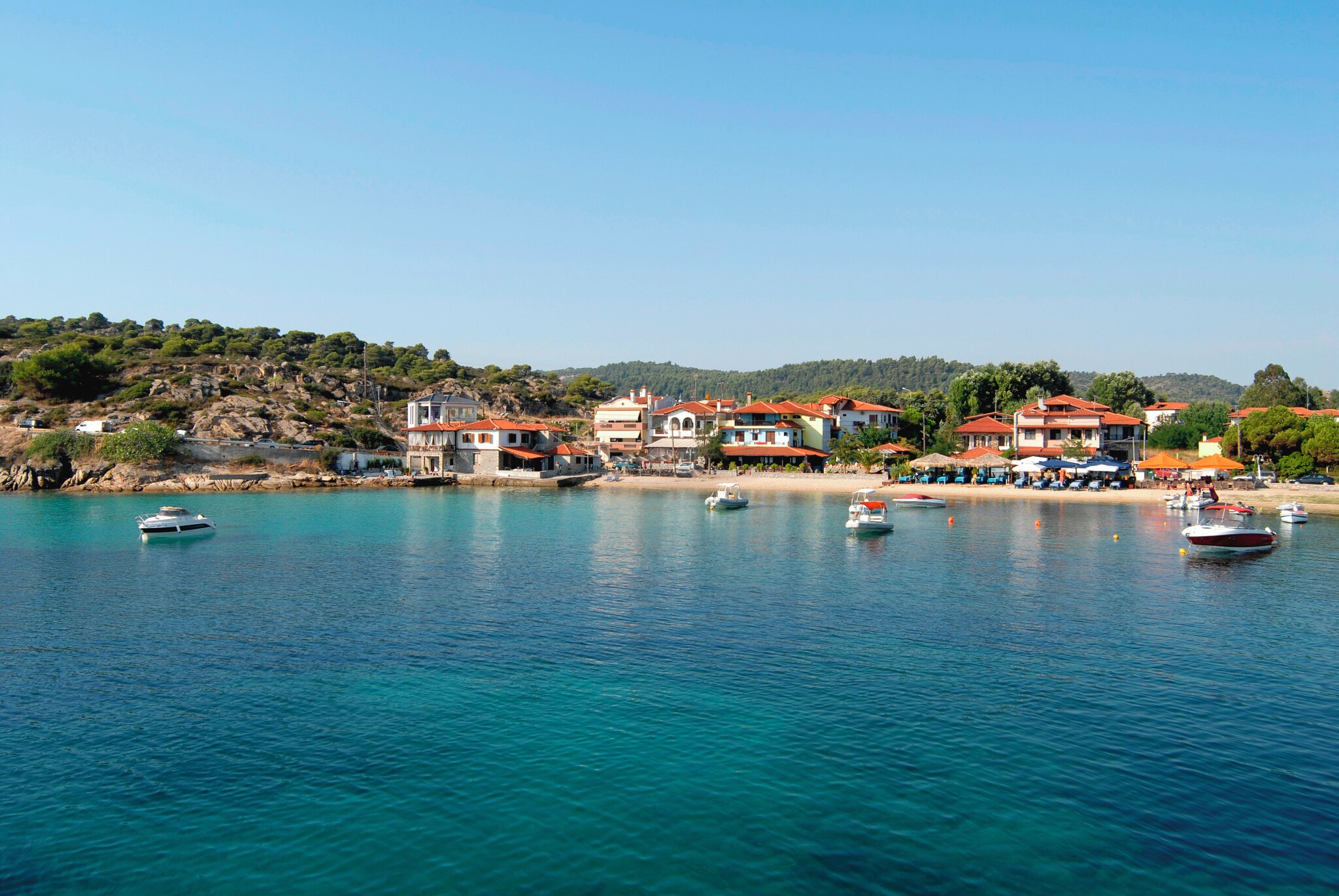 A view of the cove at Ormos Pangias. 