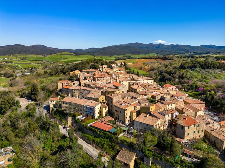 Aerial view of Italian medieval town in Tuscany