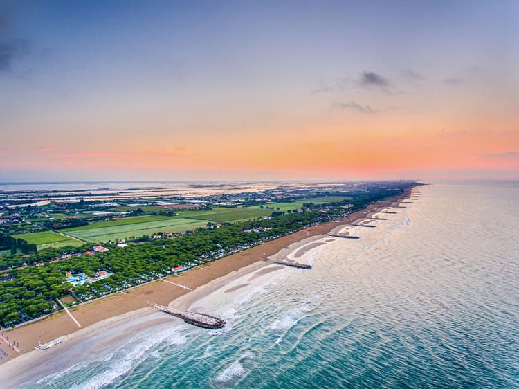 Aerial view of Cavallino at the Adriatic Sea in Italy
